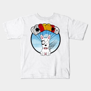 Silly bull terrier dog has a broken parachute Kids T-Shirt